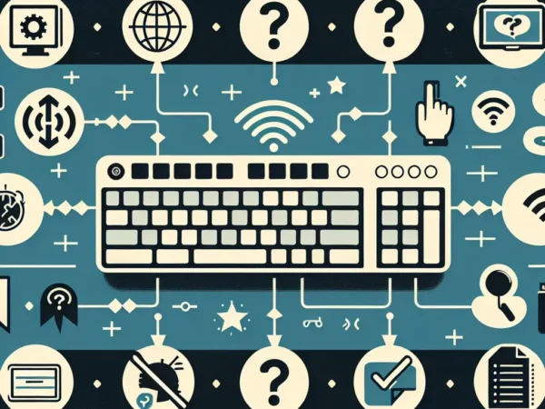 Alt text: "Diagram langkah-langkah pemecahan masalah untuk mengatasi masalah koneksi keyboard Logitech, termasuk tips untuk pemeriksaan perangkat dan pengaturan Bluetooth."