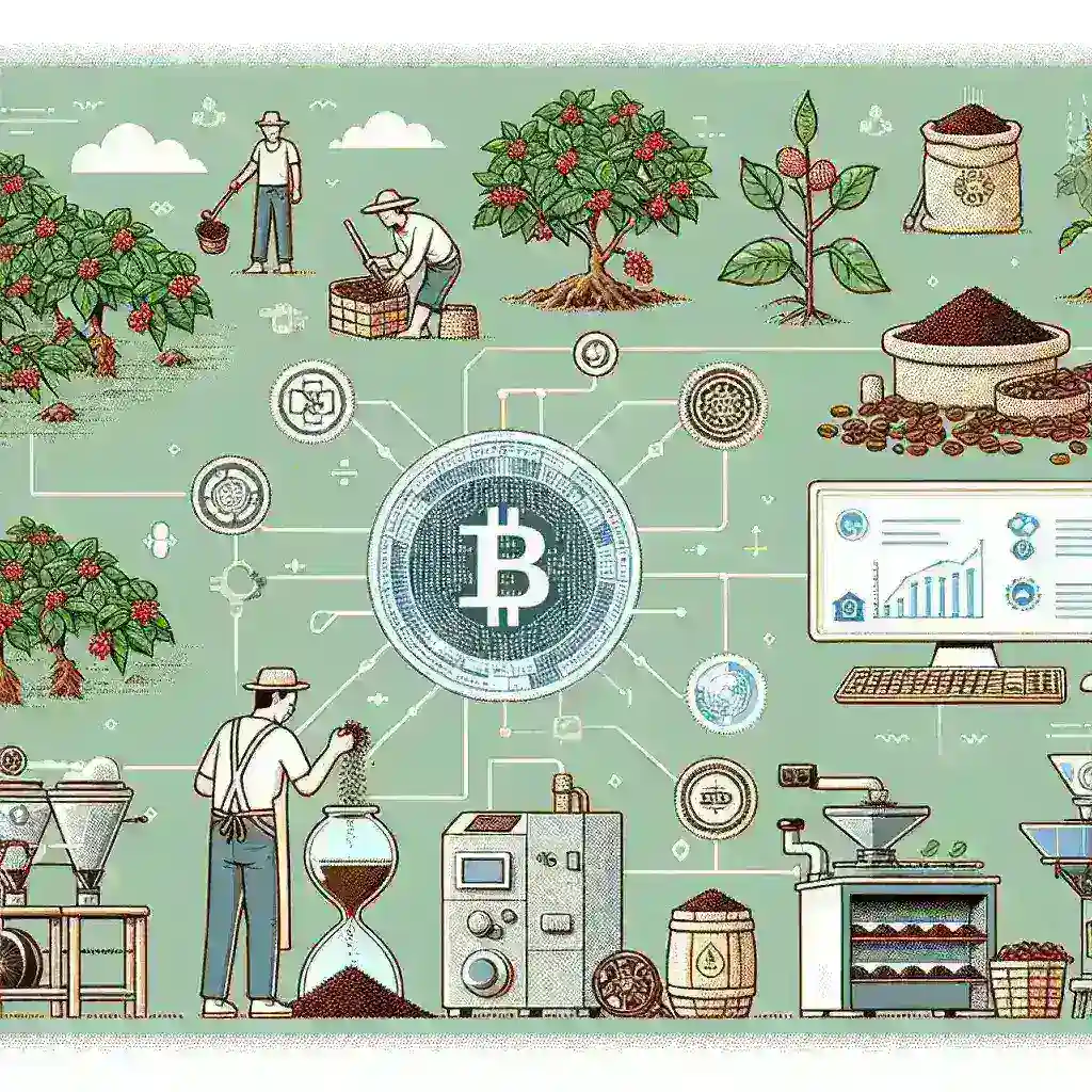 "Ilustrasi teknologi blockchain digunakan untuk sertifikasi kopi specialty Indonesia, menunjukkan sistem transparan dan aman dalam mengelola data kualitas kopi."