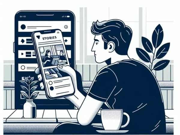 "Ilustrasi aplikasi Instagram Story Viewer untuk melihat cerita Instagram secara anonim tanpa terdeteksi, dengan tampilan antarmuka pengguna yang jelas dan fitur-fitur utama yang dihighlight."