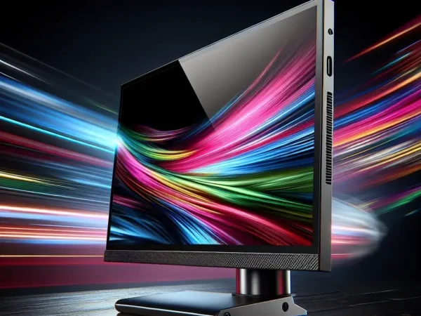 "ASUS ROG portable 4K 144 Hz gaming monitor showcased at launch event, highlighting its sleek design and high-resolution display for gamers."