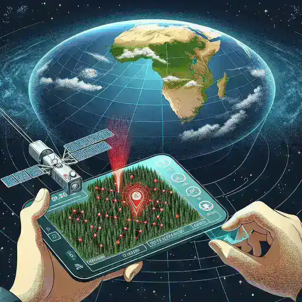 "Remote sensing technology implementation for real-time deforestation monitoring, showcasing satellite imagery and analysis tools."